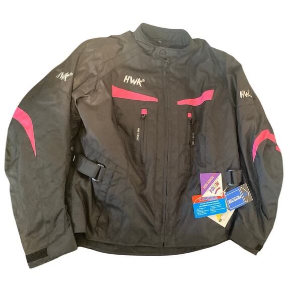 NEW HWK Motor Sports Motorcycle Jacket Coat Womens XXL Armor Elbow Back Pads - Picture 1 of 16